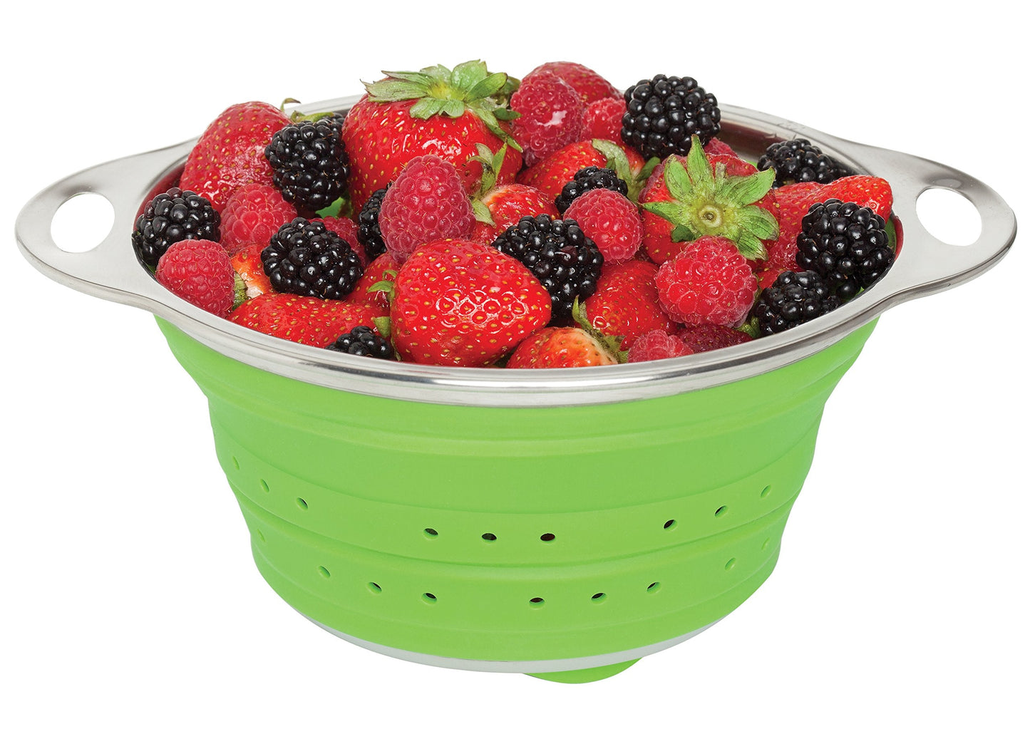 HIC Kitchen Collapsible Colander, Silicone and 18/8 Stainless Steel, 1.5-Quart