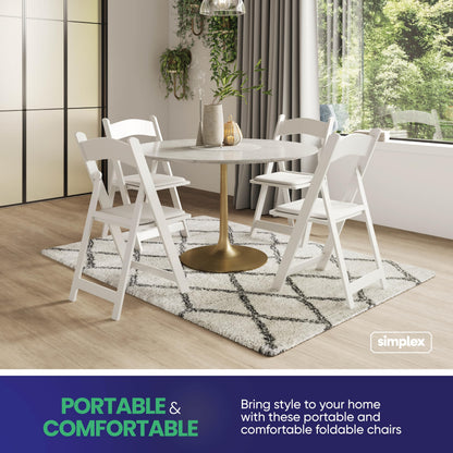 SIMPLEX 24 White Resin Folding Chairs, Stackable Event & Party Chairs, 800 LB Weight Capacity, Indoor Outdoor