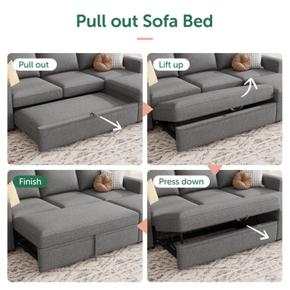 HONBAY Modular Sectional Sleeper Sofa with Pull Out Bed, L Shaped Couch with Storage Seat, Modular Sectional Couches for Living Room - Dark Grey