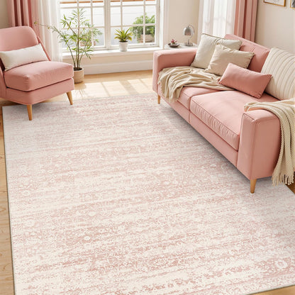 5x7 5'x7') Soalmost Pink Area Rugs for Baby Girl Nursery, Washable Rugs Vintage Floral Non-Slip Low Pile Soft Throw