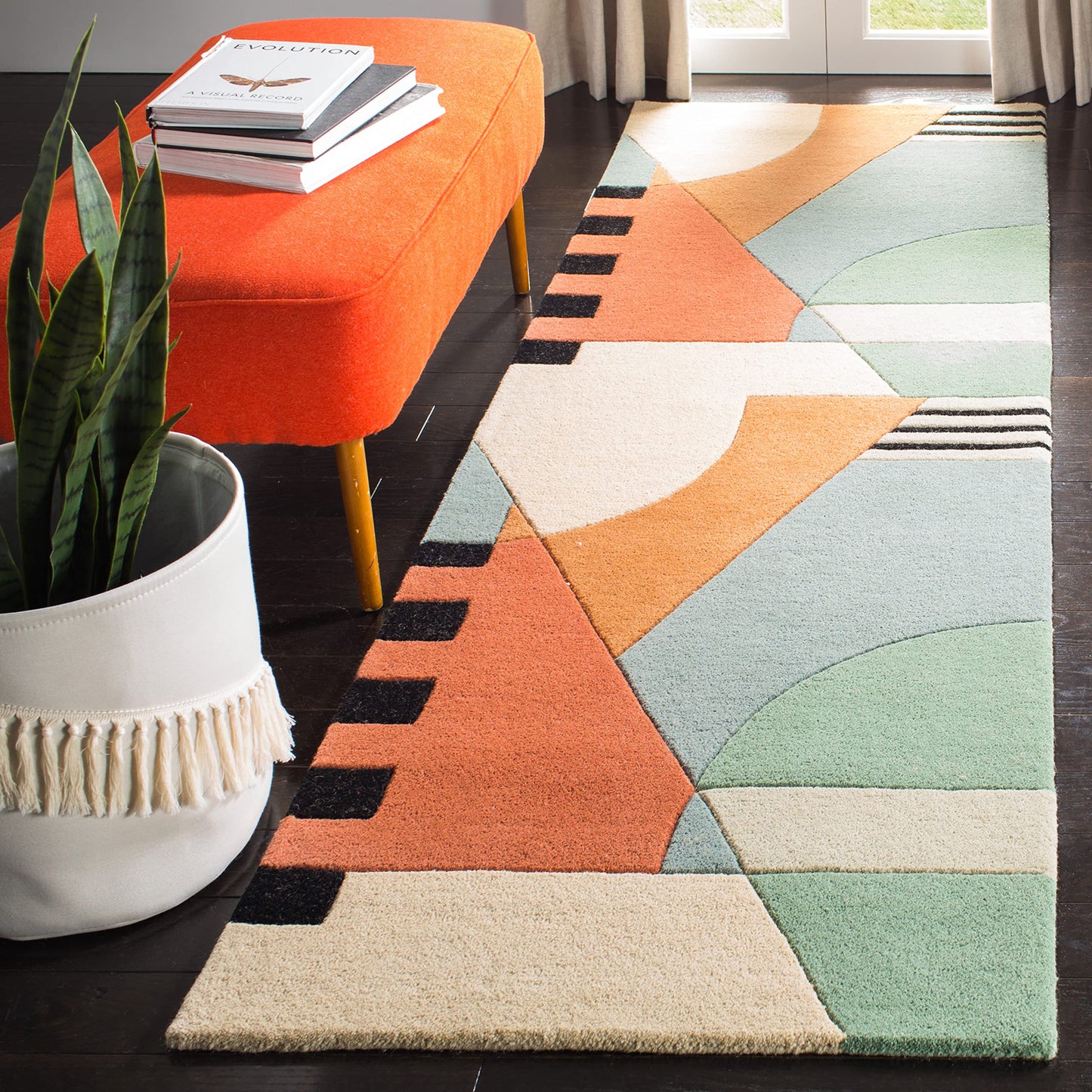 SAFAVIEH Rodeo Drive Collection Runner Rug - 2'6" x 20', Gold, Handmade Mid-Century Modern Abstract Wool, Ideal for High Traffic Areas in Living Room, Bedroom (RD863A)