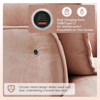 Merax 47.2" Oversized Accent Chair with Dual-Port Charging, Skirted Base, Deep and Wide Seat, Cloud-Like Comfy Single Sofa, Modern Design for Living Room&Apartment, Chenille,Pink