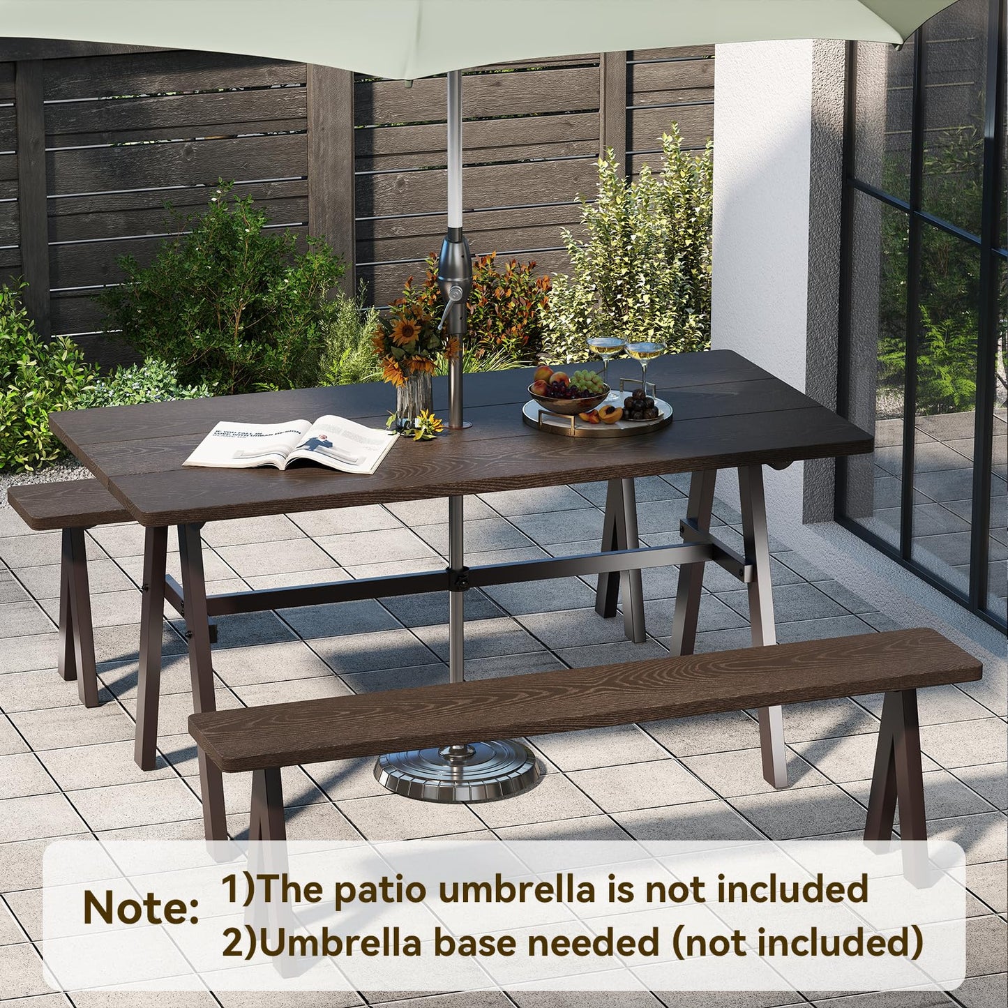 Giantex 3-Pieces Outdoor Picnic Table Set for 6 People, Rustproof Patio Dining Furniture Set with 1.93" Umbrella Hole, 800lbs Capacity Bench, 59" Camping Table for Porch Deck Yard Garden Lawn
