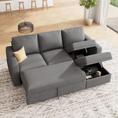 HONBAY Modular Sectional Sleeper Sofa with Pull Out Bed, L Shaped Couch with Storage Seat, Modular Sectional Couches for Living Room - Dark Grey