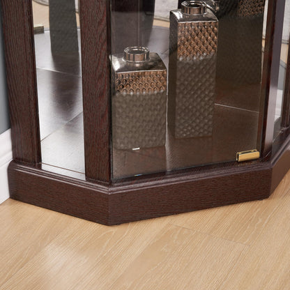 TRUNBACK Corner Curio Cabinet, 150lbs Heavy Duty Glass Display Cabinet with Light, 70" Tall 5-Tier Wine Bar China Cabinet with Tempered Glass Doors & Mirrored Back for Collectibles, Dark Cherry
