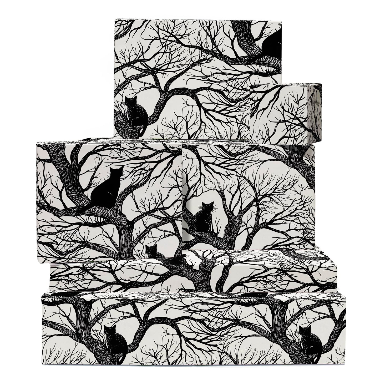 CENTRAL 23 Cat Wrapping Paper - 6 Sheets Of Gift Wrap - Black Cats In Trees - Gothic Spooky Halloween - Fall Wrapping Paper For Men Women - Comes With Stickers - Recyclable