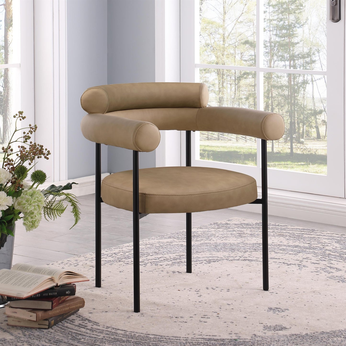 Meridian Furniture Blake Collection Modern | Contemporary Upholstered Dining Chair with Metal Frame, 28.5" W x 24" D x 31.5" H, Tan, Set of 2