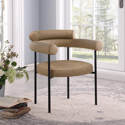 Meridian Furniture Blake Collection Modern | Contemporary Upholstered Dining Chair with Metal Frame, 28.5" W x 24" D x 31.5" H, Tan, Set of 2