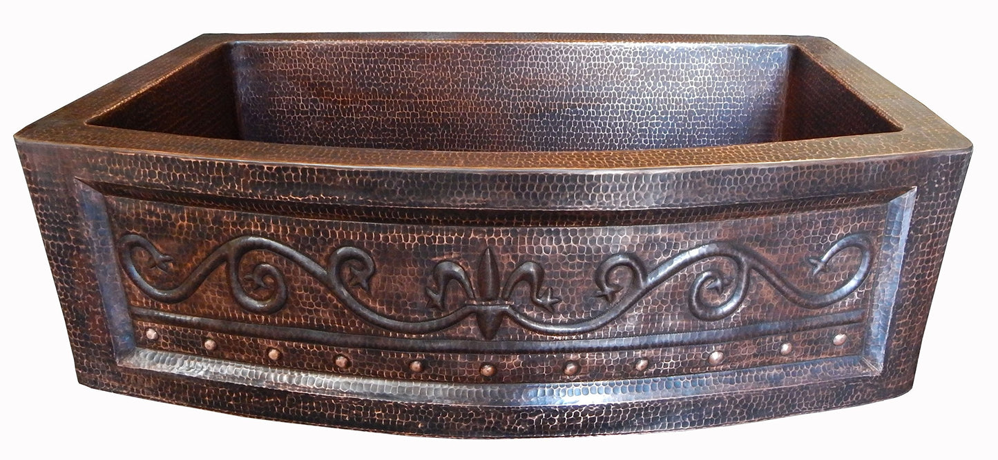Rounded Apron Front Farmhouse Kitchen Mexican Copper Sink Fleur De Lis