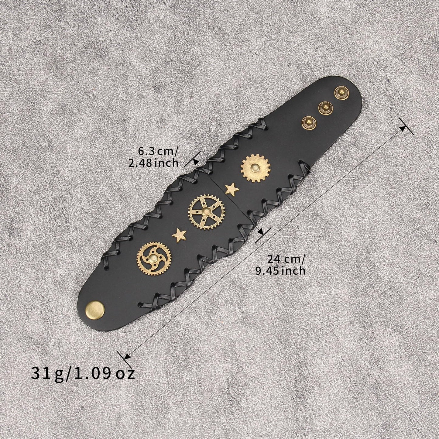 GelConnie Mens Bracelets Leather Cuff Steampunk Alloy Gear Leather Wristbands for Men Women Bracelets Cuff Bangle Jewelry