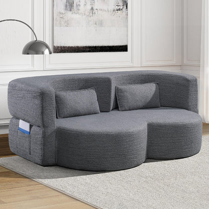 KEIKI 79" Convertible Floor Sofa Bed, Fold ‌Teddy Sleeper Cloud Couch with Storage & Deep Seat, Comfy Upholstery Curved Boneless Futon Couches, 2-in-1 Sofas for Living Room Bedroom, No Assembly, Grey