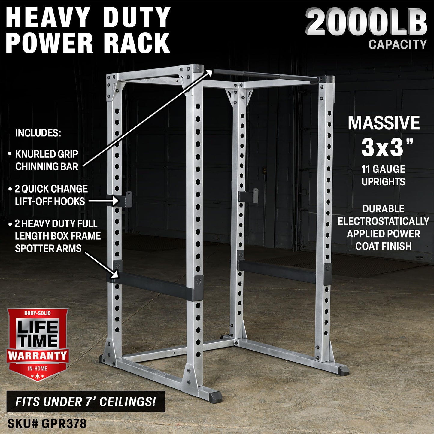 Body-Solid (GPR378 Power Rack - Heavy-Duty Steel Squat Cage with Adjustable Safety Bars and Chin-Up Bar for Home and Light Commercial Gym