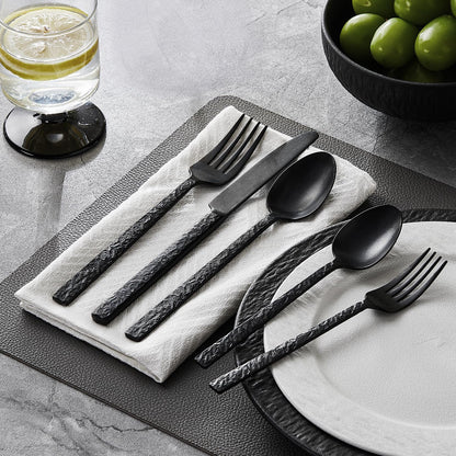 KINGSTONE 40 Pcs Black Hammered Silverware Set for 8, 18/10 Stainless Steel Heavy Duty Flatware Set, Tableware Cutlery Utensil Sets for Home Restaurant Dishwasher Safe