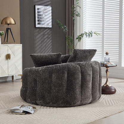 LITVZ Oversized Round Chaise Lounge Indoor, Comfy Round Boneless Sofa Chair with Extra Deep Seat, Cozy Memory Foam Cuddle Circle Couch and 5 Pillows for Reading Living Room