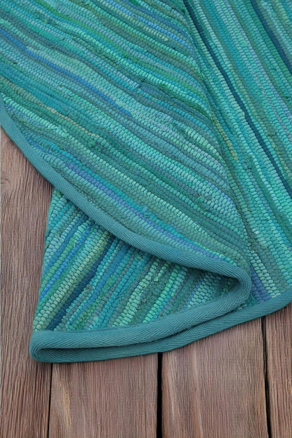 THE BEER VALLEY Hand Woven Area Rug - 4' Round Teal, Farmhouse Green Rugs for Bedroom, Bathroom, Living Room