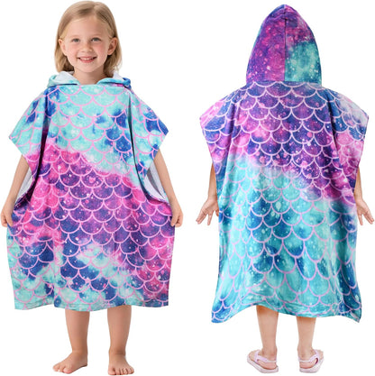 2-7 24 52-inch, 100% Tirrinia Mermaid Poncho Towels for Kids, Surf Beach Bath Swim Hooded Towels for Years Girls