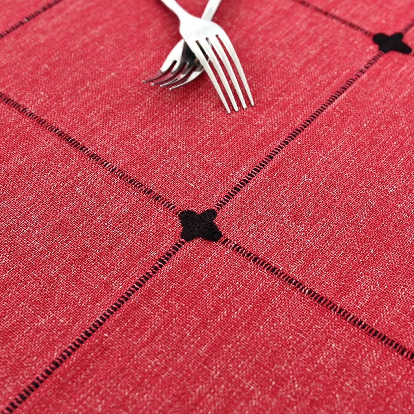 24 24 inch NEWISHER Farmhouse Embroidered Plaid Tablecloth Lattice Fabric Bedside Table Cloth Rustic Checkered Red