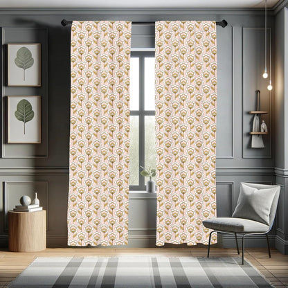 Lunarable Mid Century Curtains, 28" x 84" Retro Flower Ornaments Illustration, 2 Panel Set for Living Room Bedroom