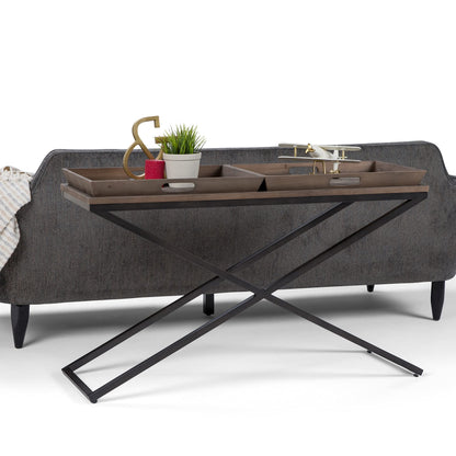 SIMPLIHOME Damien SOLID AGED ELM WOOD and Metal 50 inch Wide Modern Industrial Console Table in Distressed Natural Elm for the Living room Entryway and Bedroom