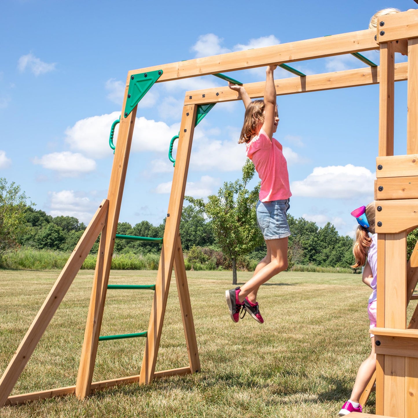 Backyard Discovery Montpelier Cedar Wood Swing Set, Wave Slide, Clubhouse, Monkey Bars, Picnic Area, Snack Bar, Belt Swings, Trapeze, Balcony, Playhouse, Working Door, Ladder, Outdoor Playset