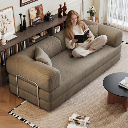 KEIKI 78.8 inch Compression Sofa, Convertible Floor Sofa Bed, Comfy Futon Couch Sleeper Bed, Corduroy Folding Loveseats for Living Room, Camel