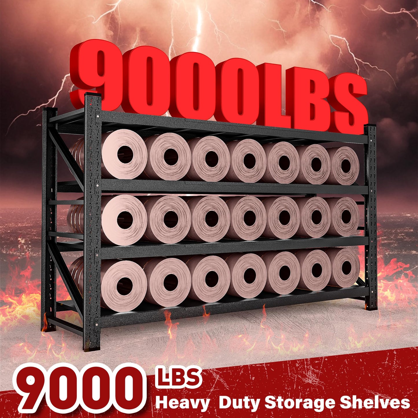 9000LBS Heavy Duty Garage Shelving Units,75" Wide & Deep Storage Shelves,Metal Garage Shelves,Large Storage Rack,Steel Shelf,Industrial Shelving for Shop,Warehouse,Basement,75" W x 24" D x 70" H