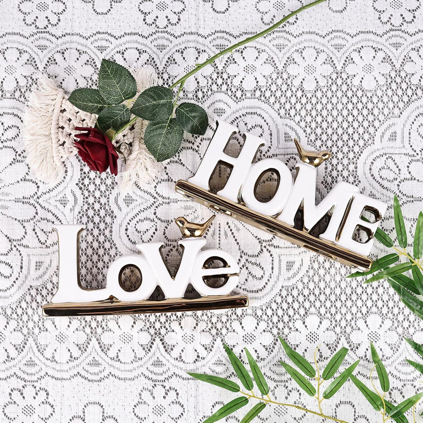 Love Sign, White & Gold Room Decor, Knick Knack Shelf, Gold Bird, Boho Bookshelf, Abstract Statue, For Living Room