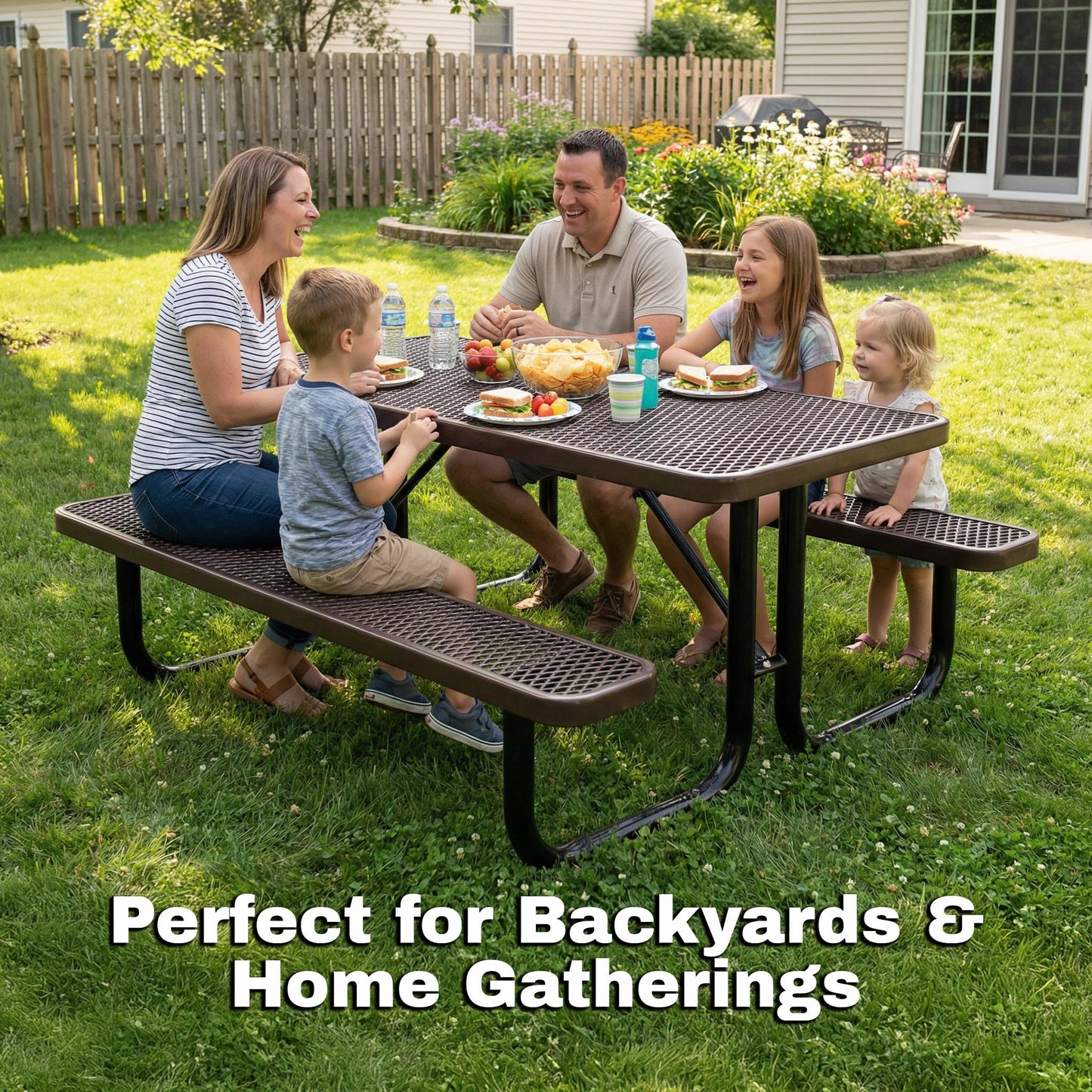 6' Rectangular Heavy-Duty Expanded Metal Dark Blue Picnic Table