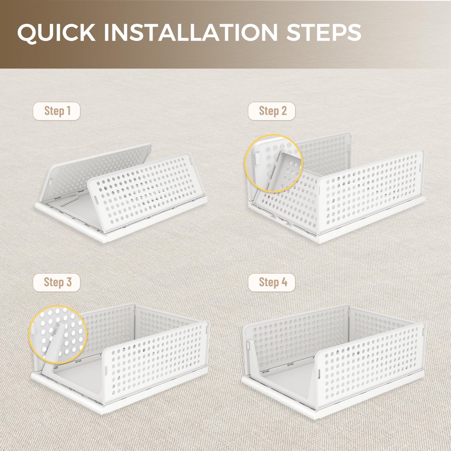 Pinkpum 6 Pack Closet Organizers Storage Bins, Stackable Plastic Drawer Basket for Clothing, Stackable Storage Bins Shelf Storage Container for Closet Wardrobe Bedroom Bathroom Office White