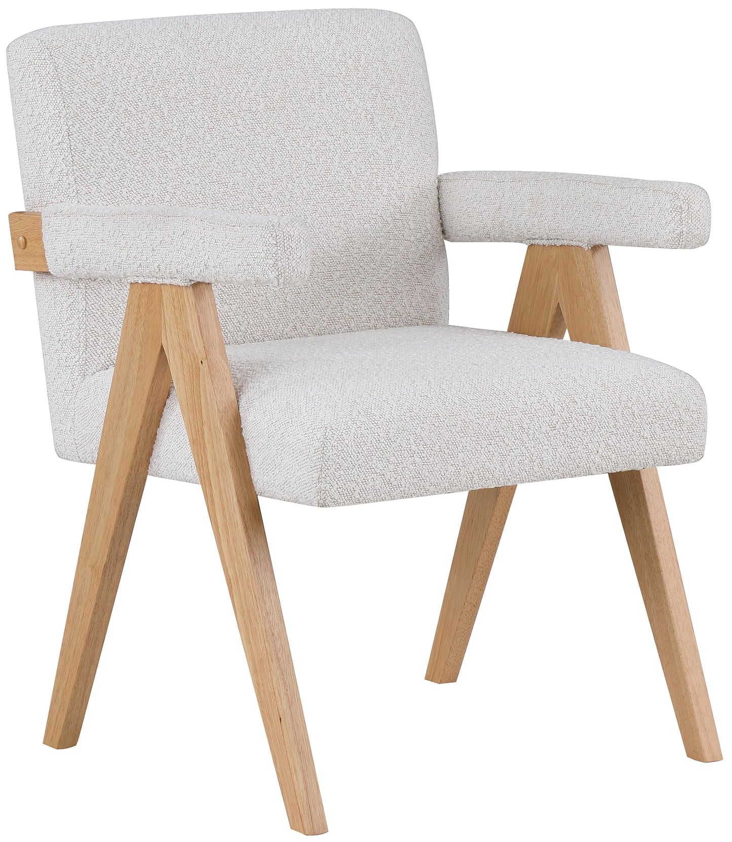 Meridian Furniture 480Cream Woodloch Collection Mid-Century Modern Boucle Fabric Upholstered Accent Chair with Rich Cream Boucle Fabric, Natural Finish Solid Wood, 24.5" W x 23.5" D x 32" H, Cream