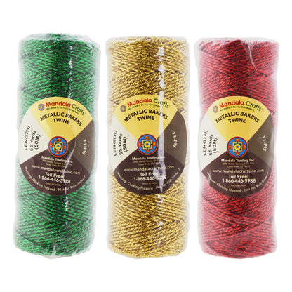 Mandala Crafts Red Green Gold String for Gift Wrapping – 55 X 3 Yards 1mm Thin Metallic Bakers Twine for Crafts, Packaging, Party Favors, and DIY Decorations