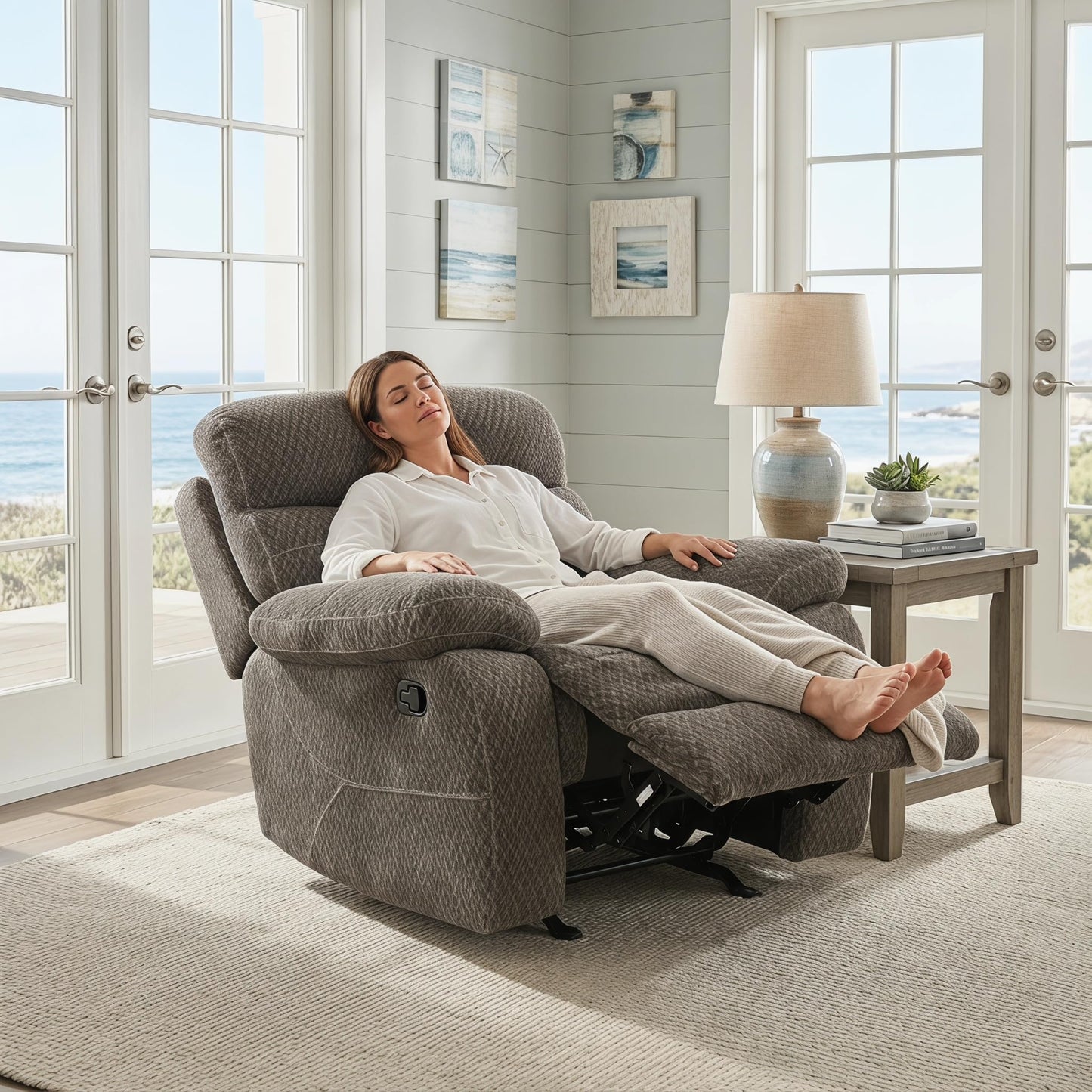 Trygoal Manual Recliner Chair, Nursery Rocking Chair, Recliner Chair for Adults, Lazy Boy, Gaming Recliner wih Overstuffed Arms, Suitable for Home Theater, Living Room, Bedroom, Dark Brown
