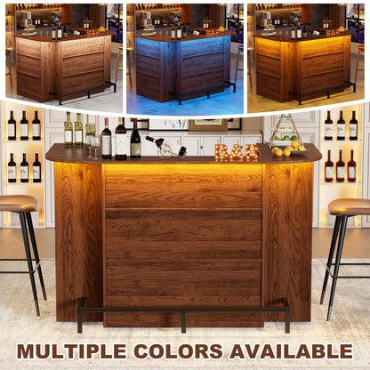 PAKASEPT Home Unit Bar Cabinet with LED Light & Stemware Holders, 3 Tier Liquor Bar Wooden Storage Cabinet, Modern U-Shaped Liquor Table Cabinet for Living Room, Dining Room