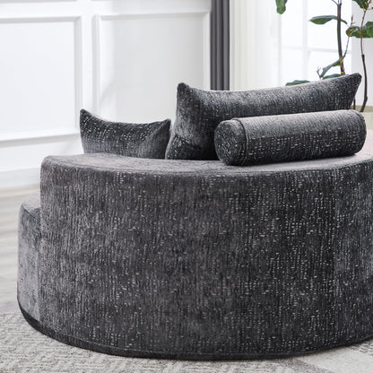 KEIKI 55" Chenille Accent Chair, Sponge Barrel Chairs Upholstered Round Sofa, Single Couch Armchair for Living Room, Gray