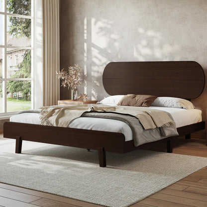 KEIKI Queen Size Bamboo Platform Bed with Round Shape Headboard, Mid-Century Modern Floating Bed Frame with Solid Support Slats, No Box Spring Needed, Easy Assembly, Noise Free, for Bedroom, Espresso