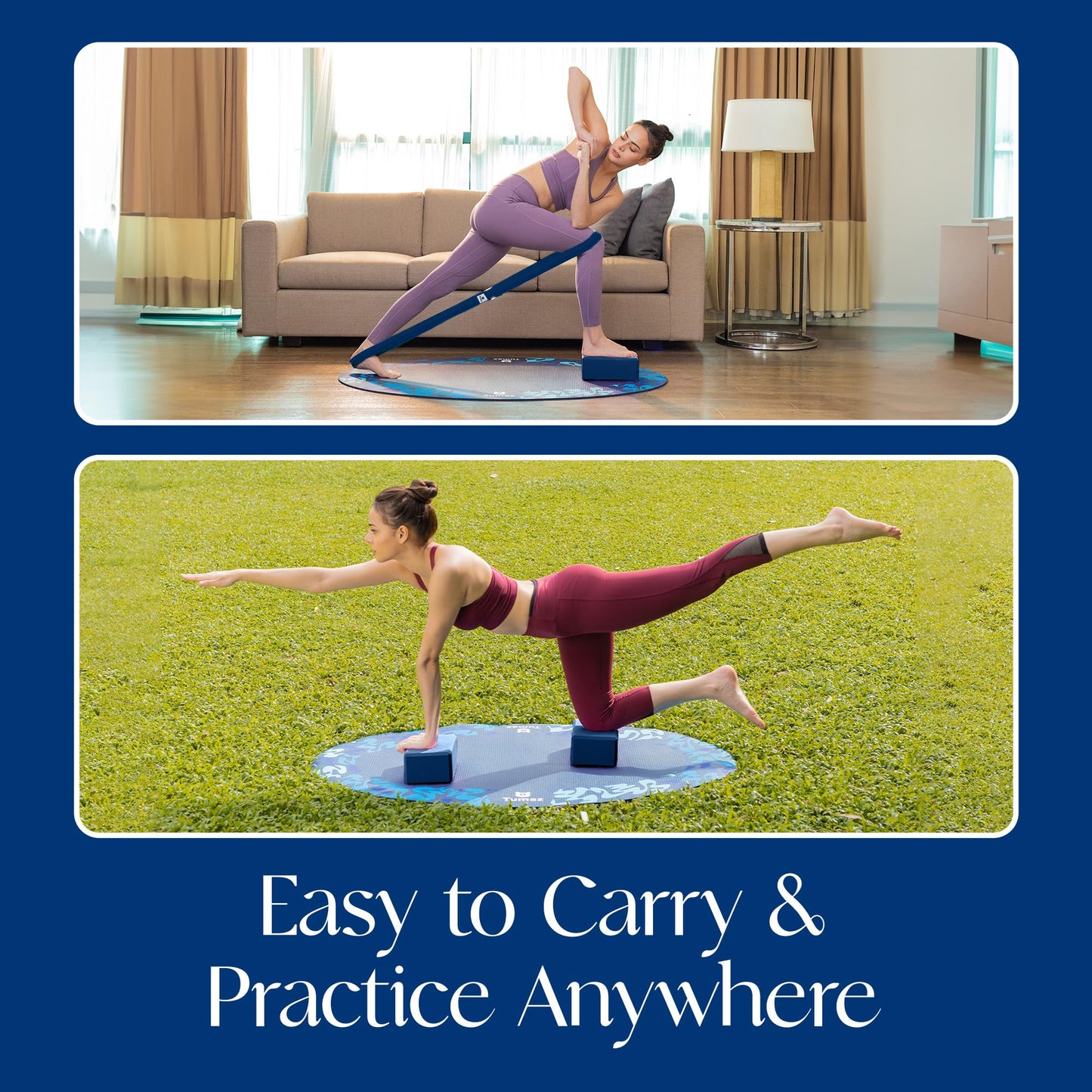 Tumaz Non-Slip Yoga Blocks 2-Pack - High Density/Lightweight EVA Foam & Natural Cork for Stability, Premium Set with E-Book Included