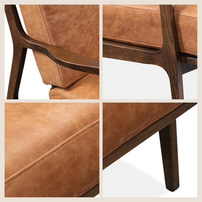 Poly & BARK Verity Leather Accent Chair – Armchair with Walnut Wood Frame – Fashion-Forward Lounge Seating for Living Room – Upholstered in Cognac Tan Leather for Modern Style