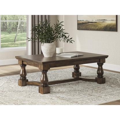 Signature Design by Ashley Sturlayne Transitional Coffee Table with Trestle Base, Dark Brown