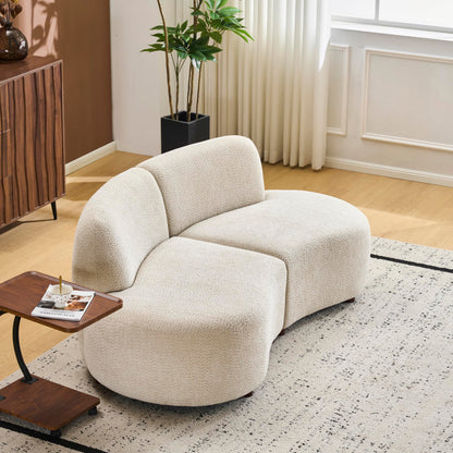 Merax 73" Curved Cloud Loveseat, Boucle Upholstered 2 Seater Sectional Sofa with Wooden Frame, Modern Curved Cloud Couch for Living Room, Cozy Leisure Couches, Easy Assembly, Beige