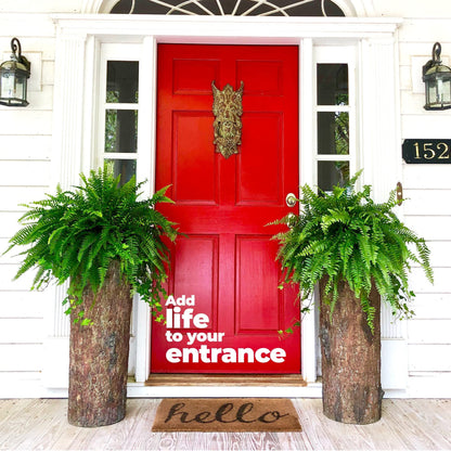 Bushy Box Country Front Door Tall Log Planters Set (2) Extra Large Heavy Cabin, Farmhouse & Lake House Entrance Pots. Rustic Porch & Patio Plant Decor.