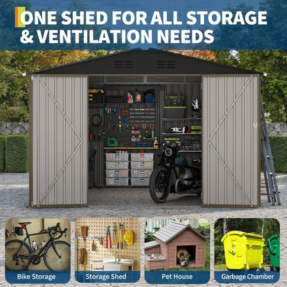 10 X 10 FT Outdoor Storage Shed,Metal Garden Sheds&Outdoor Storage, Lockable Gable Roof Garden Tool Shed, All-Weather Resistant Storage Unit for Bikes, Ladders, Patio Supplies & Garden Essentials