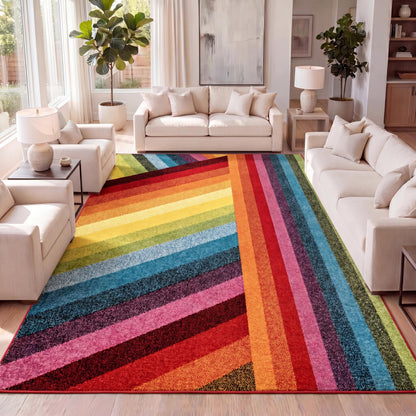 JONATHAN Y Retro Rainbow Stripe Multi Indoor Area Rug 4x6, Contemporary, Casual, Coastal, Easy-Cleaning for Living Room, Bedroom, Kitchen, Pet Friendly, Non-Shedding (DZC102A-4)