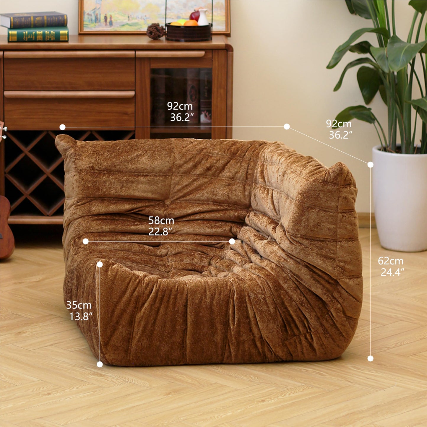 N&V Soft Premium Chenille Floor Lounge Chair, Mid Century Armless Floor Sofa, Foam Sofa Accent Chair for Living Room Bedroom and Office (Blue, Corner Chair)