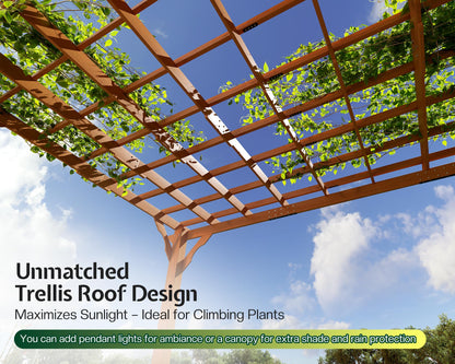 Jocisland 12x14 FT Premium Cedar Wood Pergola with Trellis Roof & Weather-Resistant Support, Outdoor Pergola Kit with Stakes, Garden Gazebo for Patio, Backyard & Events, Reddish-Brown
