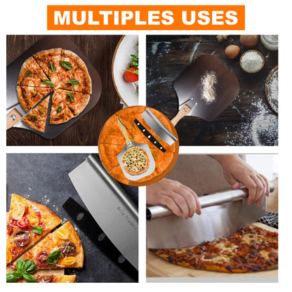 AriaTraders Aluminum Metal Pizza Peel (12" X 14"), Pizza Spatula with 14’’ Rocker Cutter, Pizza Paddle with Foldable Wooden Handle for Easy Storage, Pizza Spatula Paddle for Indoor & Outdoor Ovens