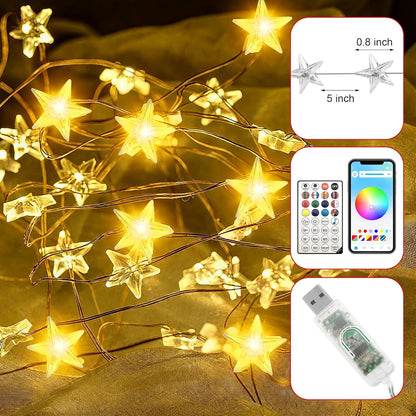 16.4 40 Smart Star Christmas Lights Indoor, FT LED USB Star Lights String, App & Remote Control, Timer Music Sync, Star