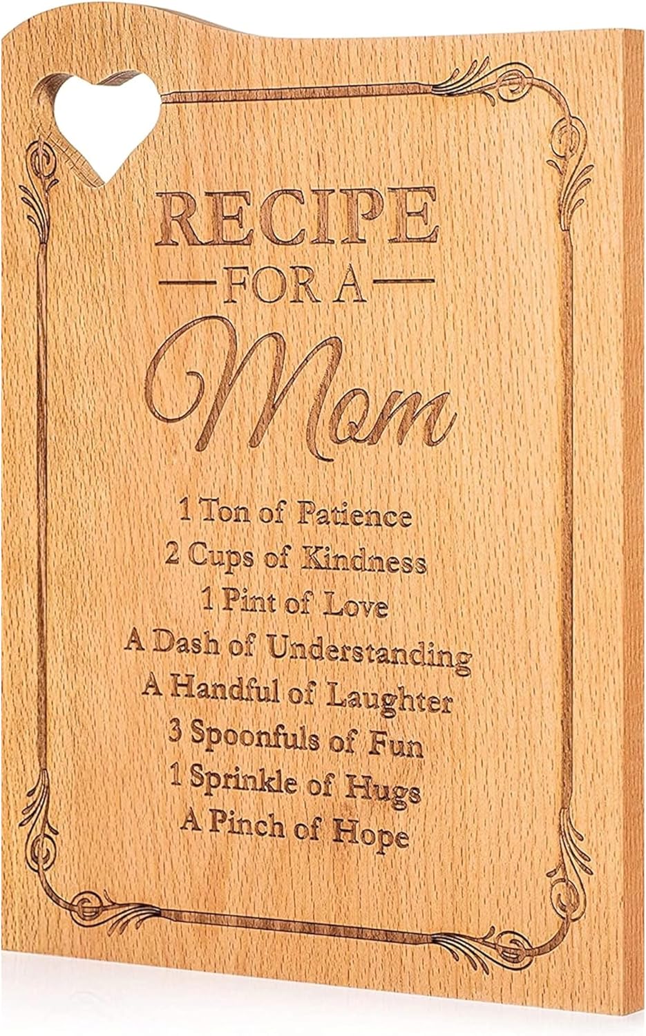 Wooden Cutting Boards for Mom, 12 x 9" Engraved with Mother's Poem, Kitchen Gift with Heart Cut Out