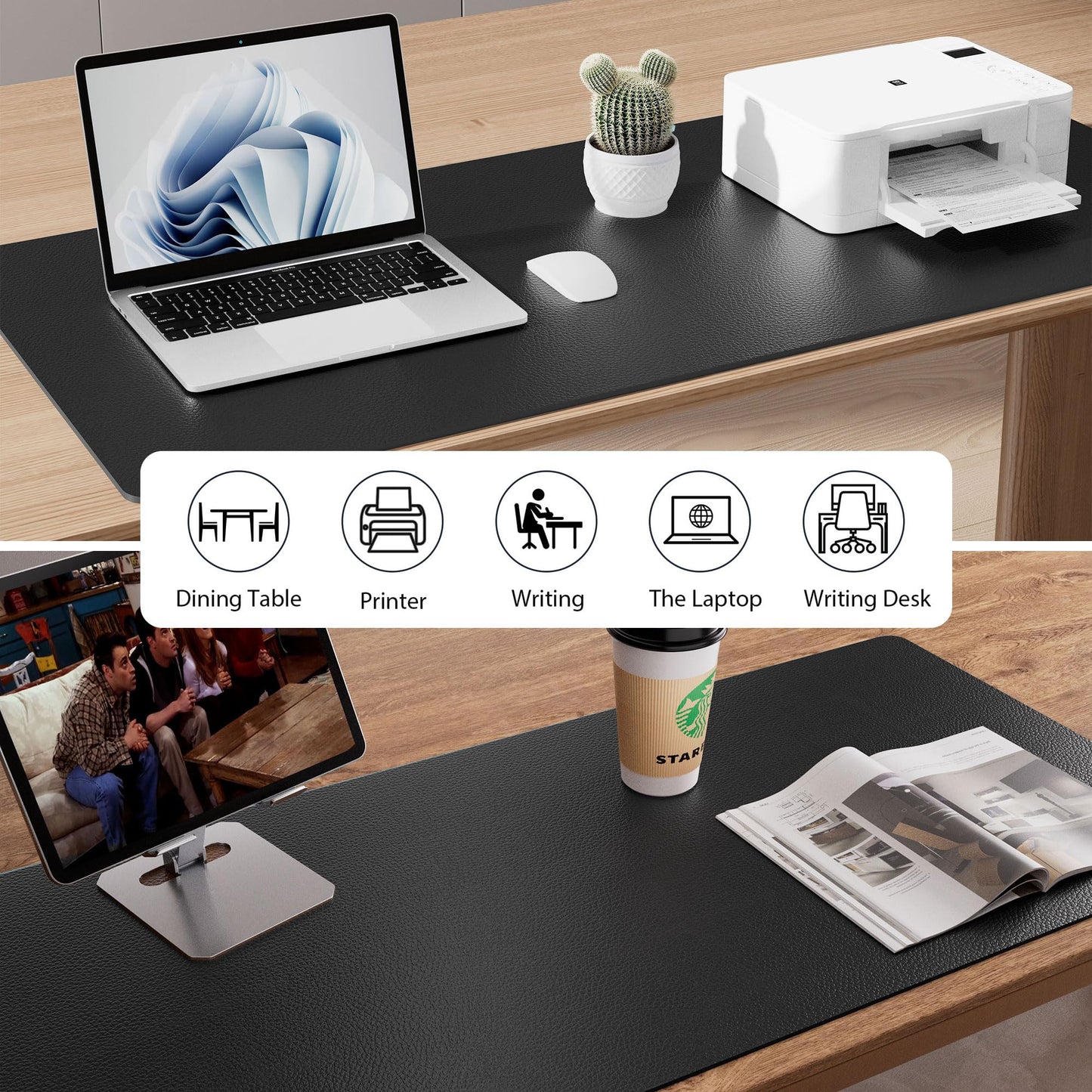 Aothia Leather Desk Pad Protector, Mouse Pad, Office Desk Mat, Non-Slip PU Leather Desk Blotter, Laptop Desk Pad, Waterproof Desk Writing Pad for Office and Home (Black,23.6" x 13.7")