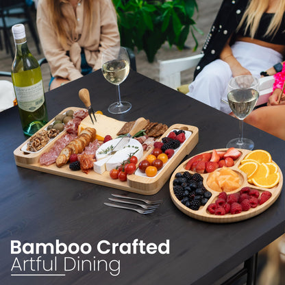 Charcuterie Boards - Large Bamboo Cheese Board Gift Set with Serving Tray, Knives & Bowls for Meat, Cheese & Crackers - House Warming Gifts New Home, Wedding Gift for Couple, Birthday Gifts for Women