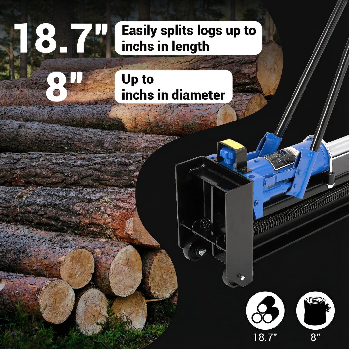 Festisoul 12 Ton Hydraulic Log Splitter, Manual Wood Splitter with 2 Speed Operation and Built in Wheels, Hand Powered Log Cutter for Firewood Processing, Steel Construction, Max 18.7 Inch